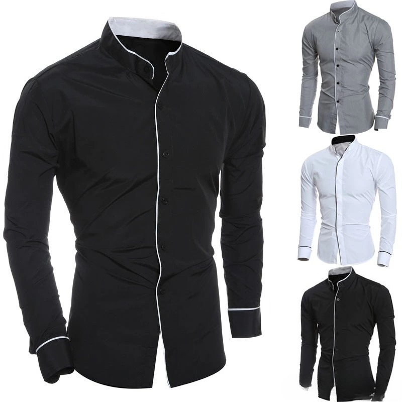 Mandarin Collar Formal Shirt Slim Fit - Camisas de Manga Larga para Hombre,