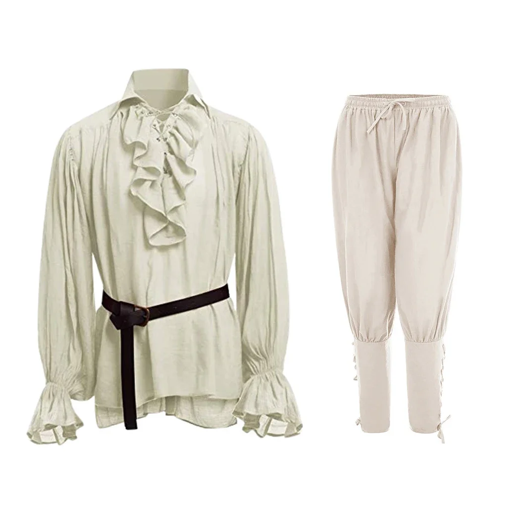 Medieval Gothic Lace Up Pirate Shirt - Camisas Medievales con Volantes, Estilo Gótico,