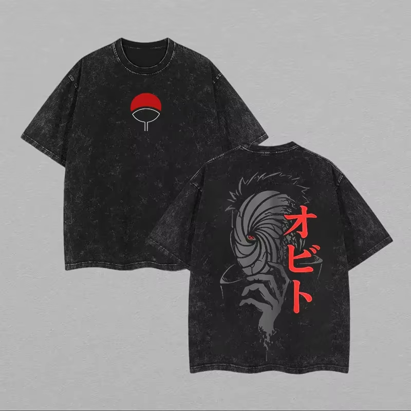 Acid Wash Vintage Graphic T Shirt - Camiseta de Hombre Naruto Obito Uchiha