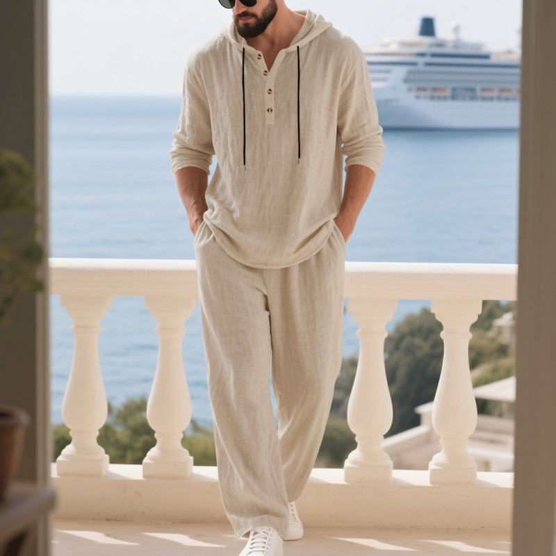 Mens Linen Shirt Long Sleeve - Traje casual de lino para hombre,