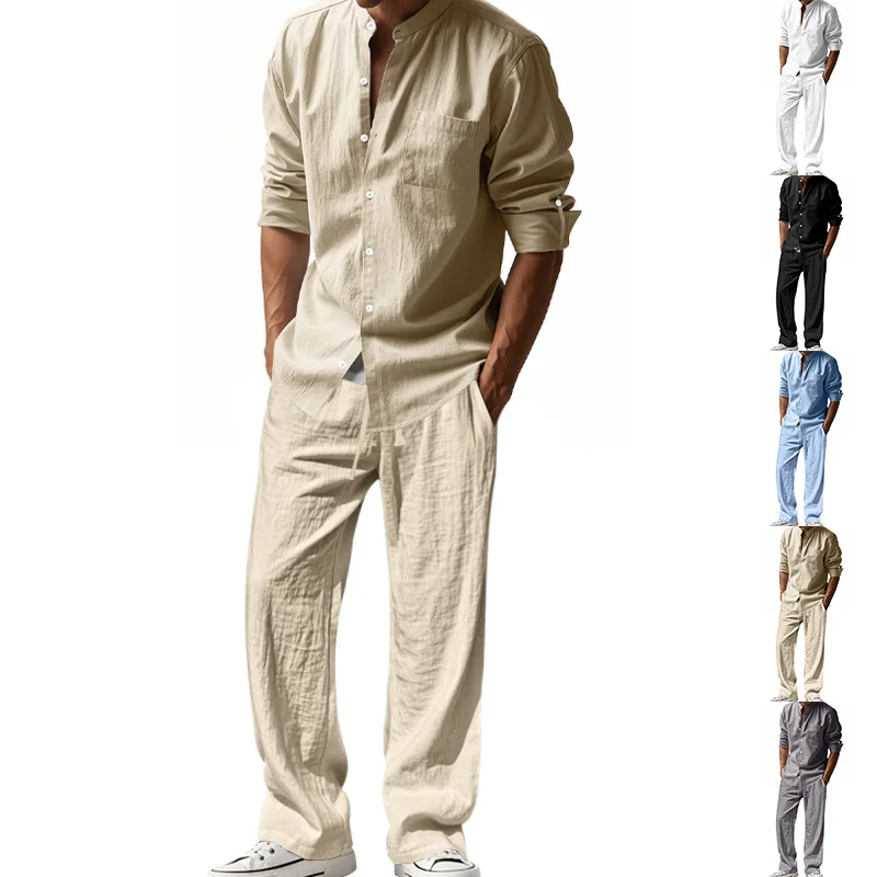 Mens Linen Shirt Long Sleeve - 2025 Traje informal transfronterizo americano de
