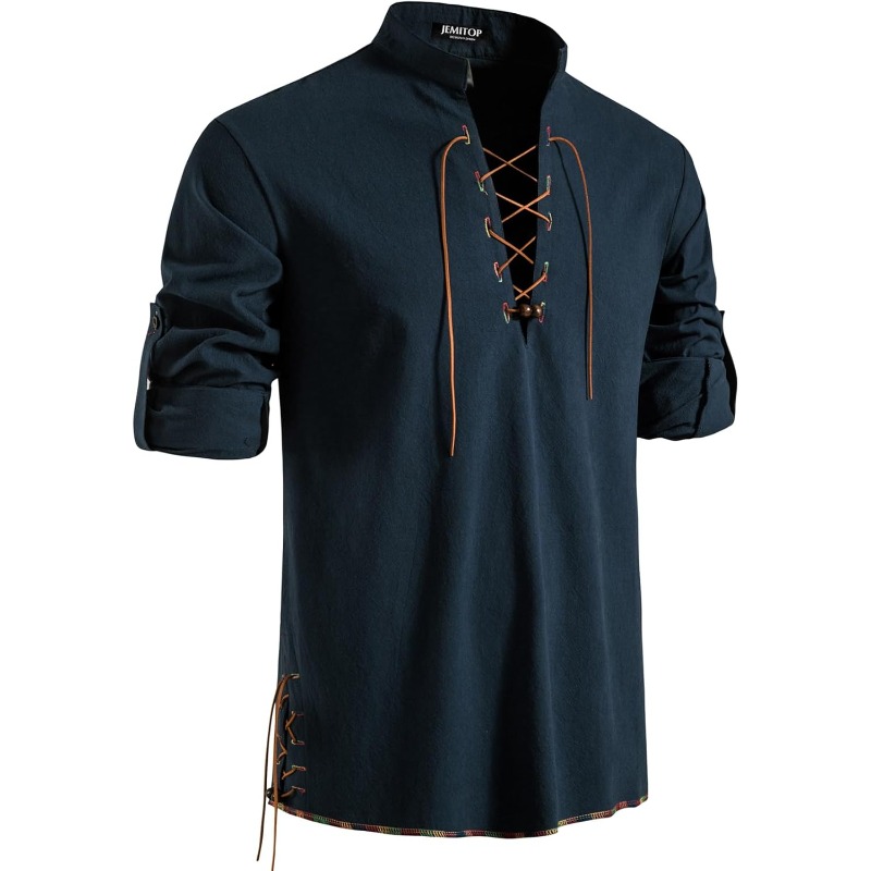 Medieval Gothic Lace Up Pirate Shirt - Camisa pirata para hombre vikingo Retro