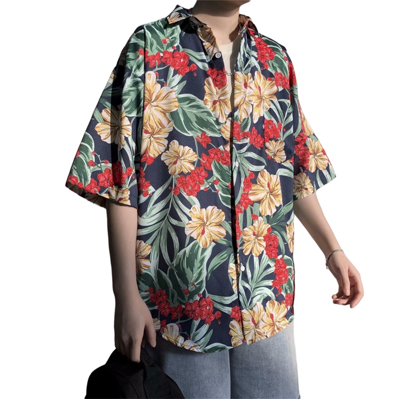 Vintage Hawaiian Floral Shirt - Camisa informal hawaiana Retro con estampado