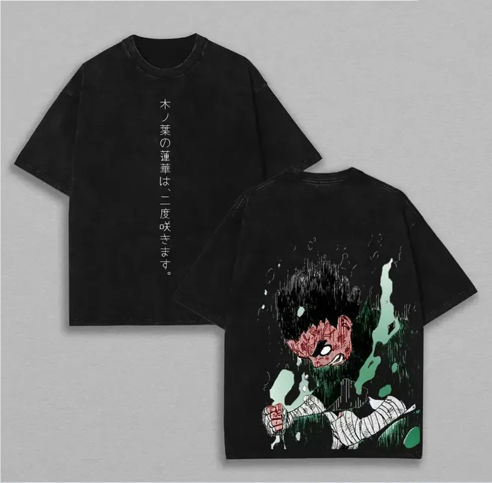 Acid Wash Vintage Graphic T Shirt - Camiseta Rock Lee Naruto para Hombre,