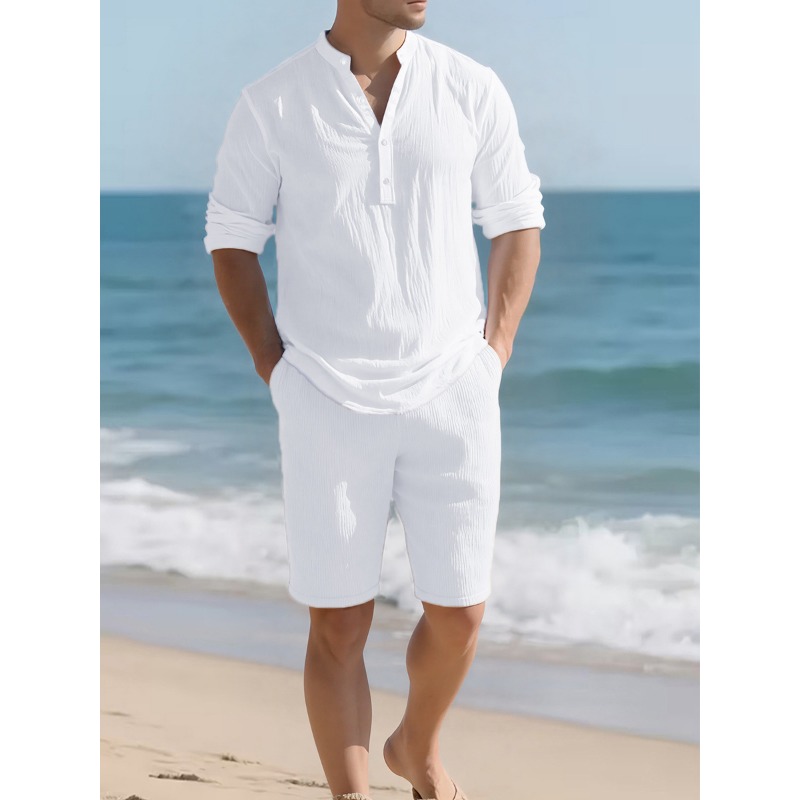 Mens Linen Shirt Long Sleeve - Conjunto de Dos Piezas de Lino
