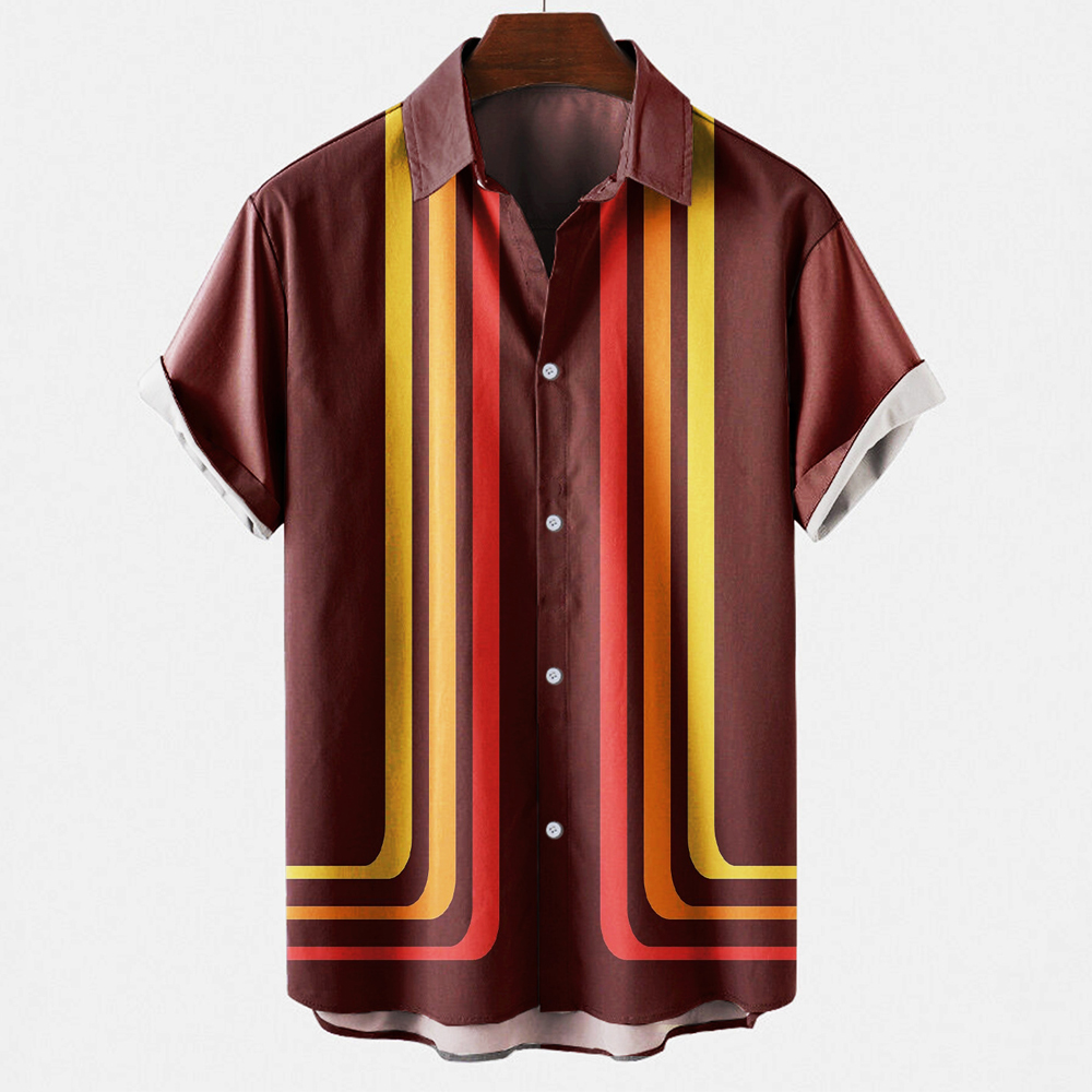 Short Sleeve Bowling Shirt Retro - Camisa de boliche a rayas de