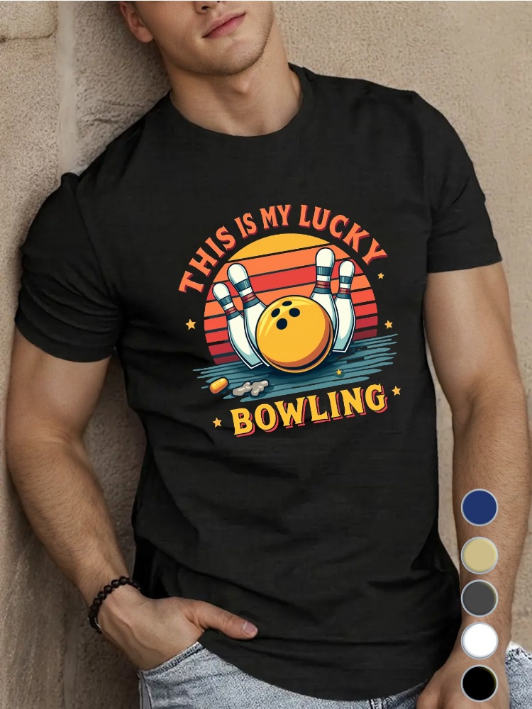 Short Sleeve Bowling Shirt Retro - Camiseta de algodón con cuello redondo