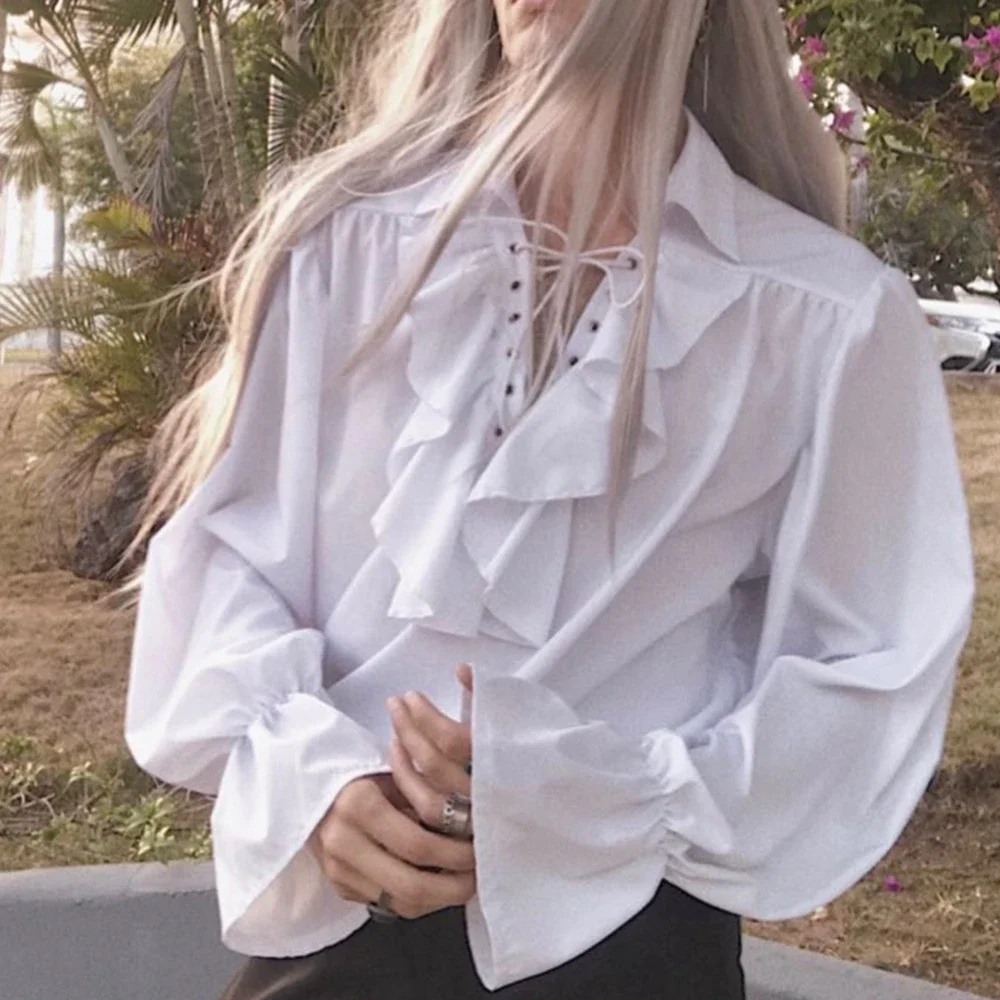 Medieval Gothic Lace Up Pirate Shirt - Camisa pirata para hombre, camisas de
