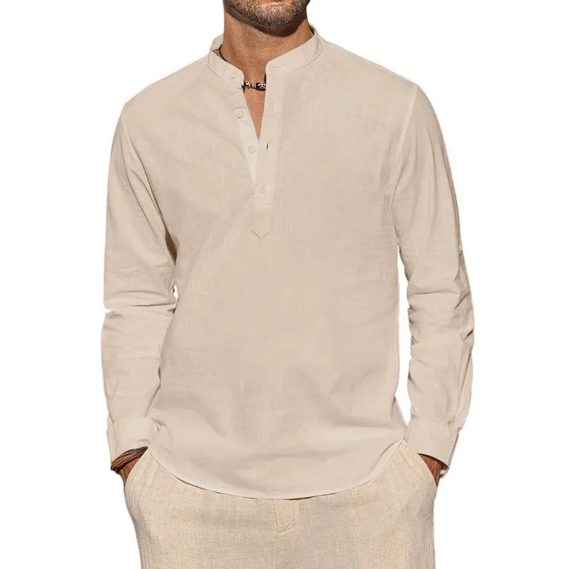 Mens Linen Shirt Long Sleeve - Camisetas de manga larga para hombre,