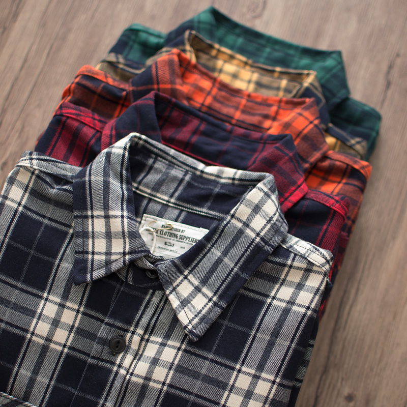 Flannel Plaid Shirt Heavy Weight - Otoño nuevo americano Retro 300g peso