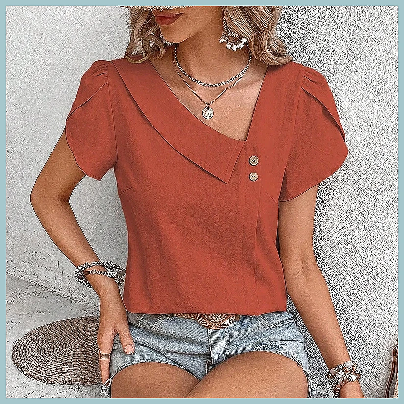 Shirts - Blusa de Color Sólido Vintage de