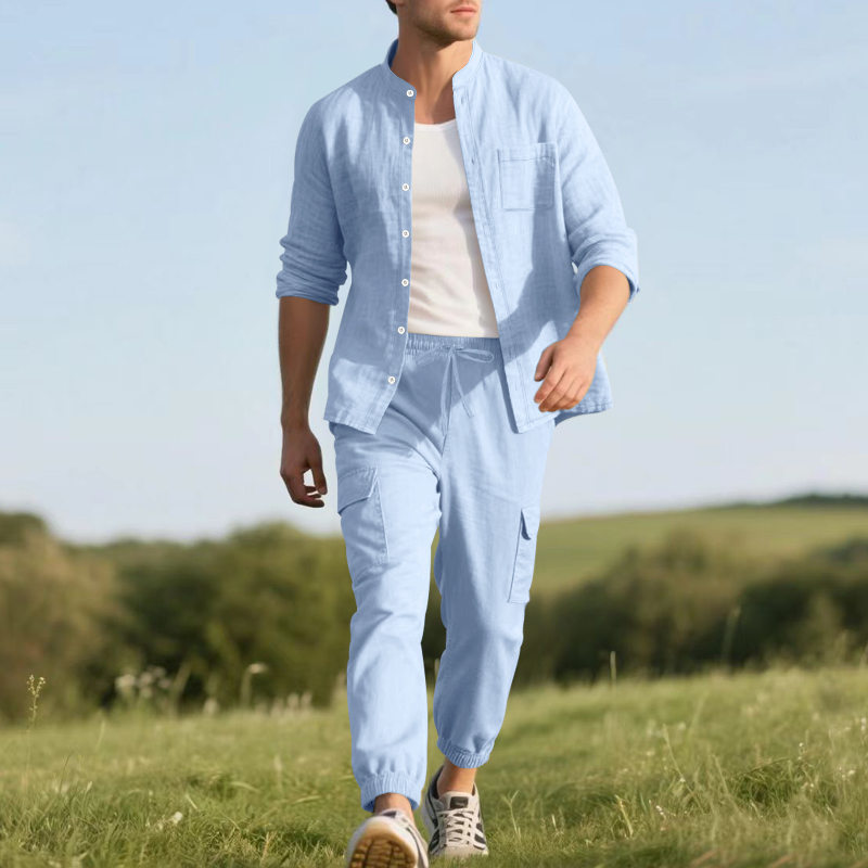 Conjunto de Dos Piezas de Lino - Mens Linen Shirt Long Sleeve reseña y precio