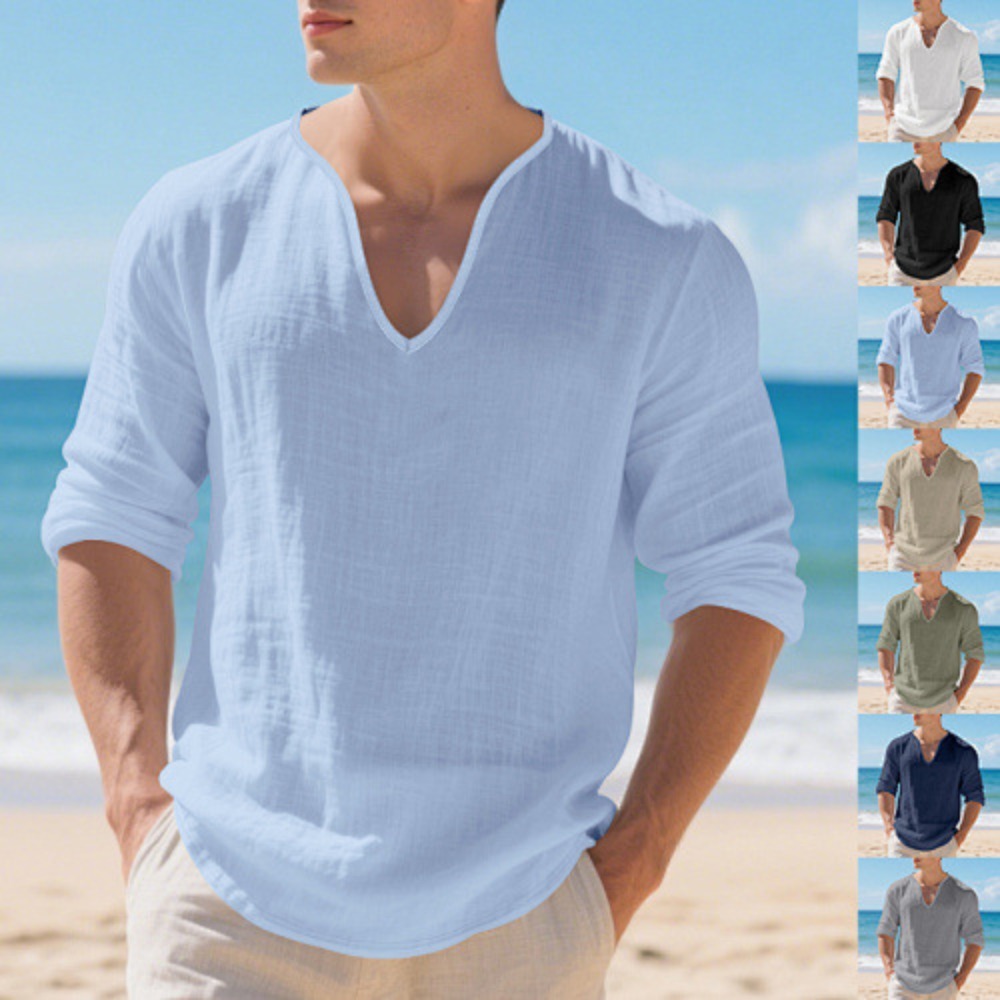 Nueva Camiseta Americana para  - Mens Linen Shirt Long Sleeve reseña y precio