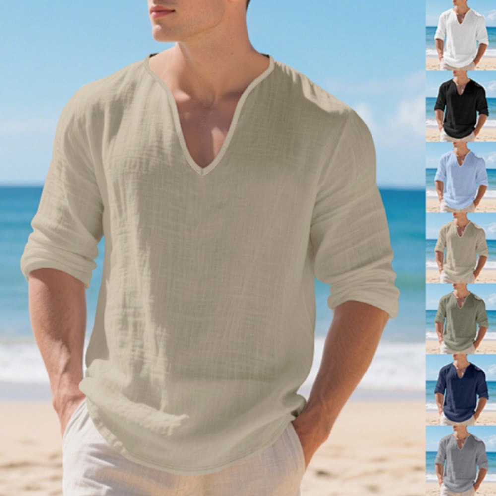 Nueva Camiseta Americana para  - Mens Linen Shirt Long Sleeve reseña y precio
