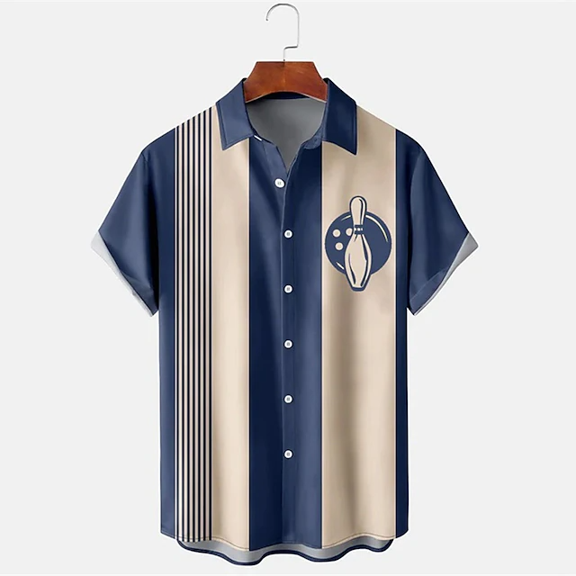 Camisa de Manga Corta con Esta - Short Sleeve Bowling Shirt Retro reseña y precio