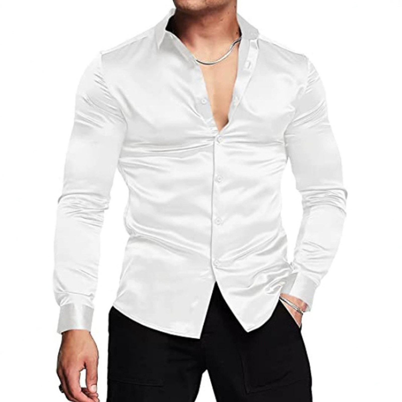 Camisas de satén de seda para  - Mens Satin Silk Dress Shirt reseña y precio