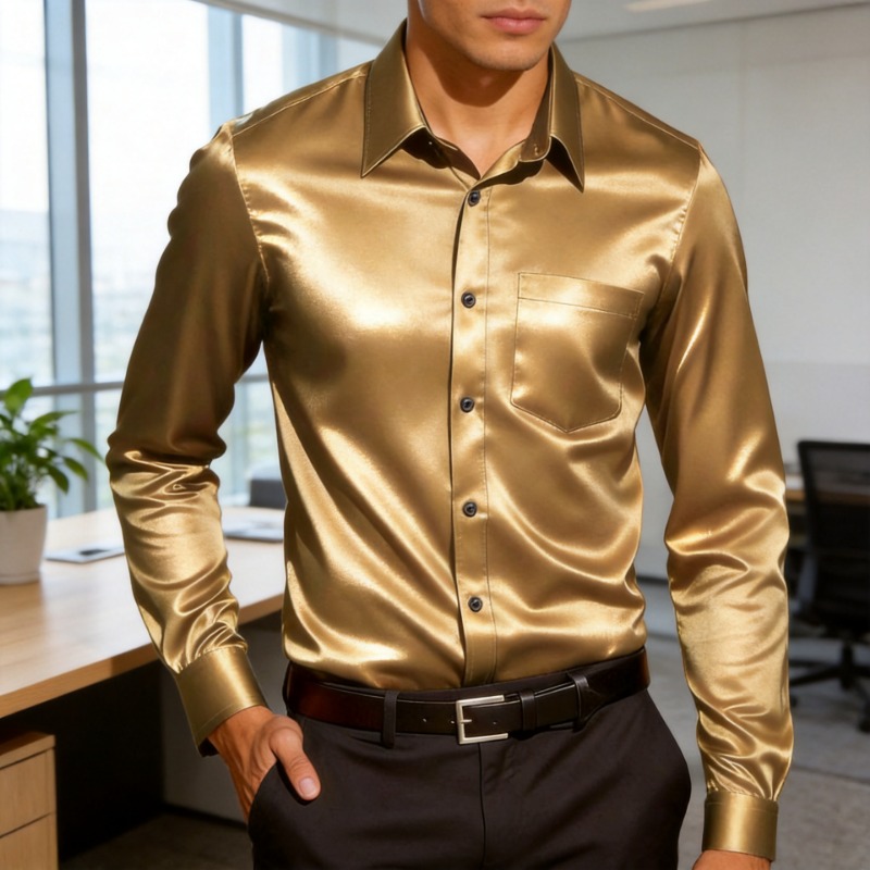 Camisa de vestir para hombre,  - Mens Satin Silk Dress Shirt reseña y precio