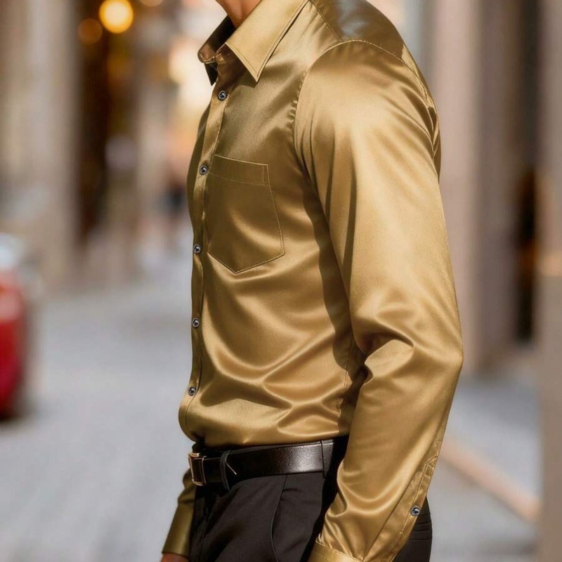 Camisa de vestir para hombre,  - Mens Satin Silk Dress Shirt reseña y precio
