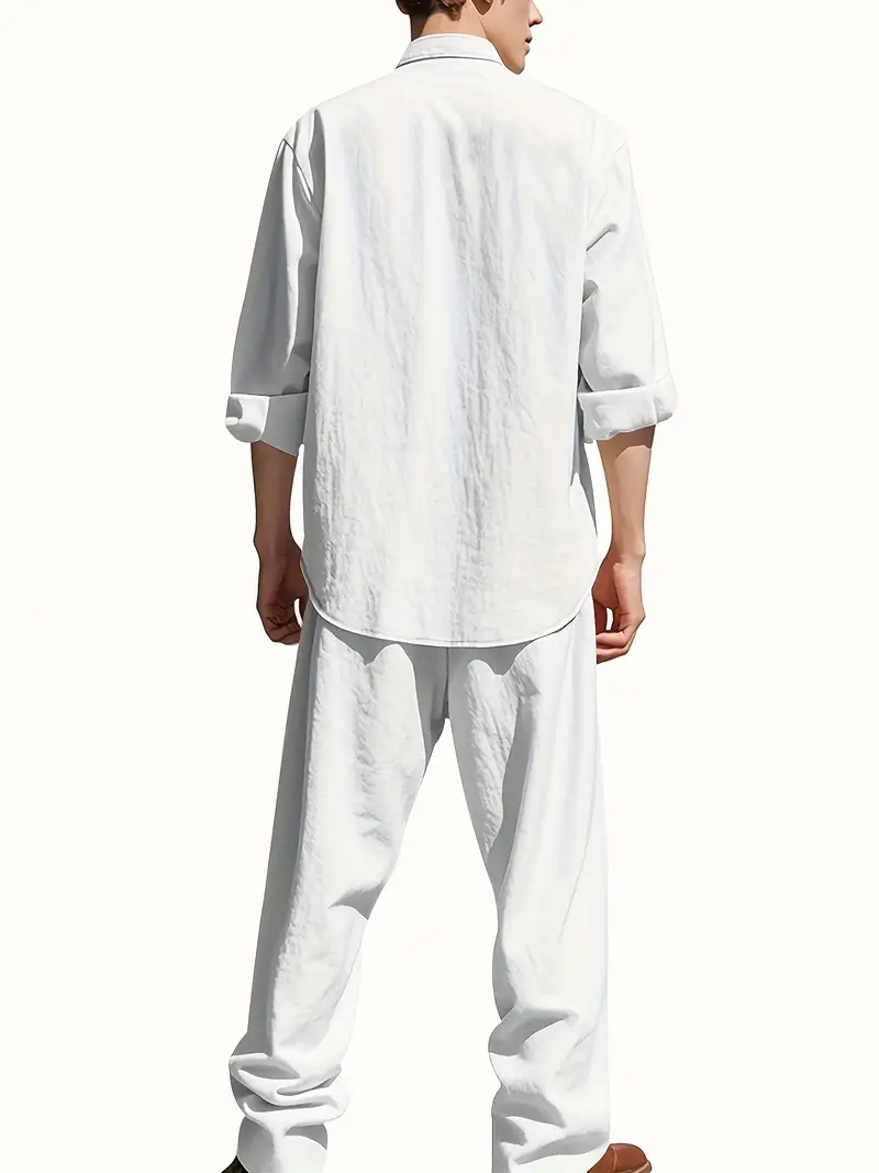 Conjunto de Traje de Lino Blan - Mens Linen Shirt Long Sleeve reseña y precio