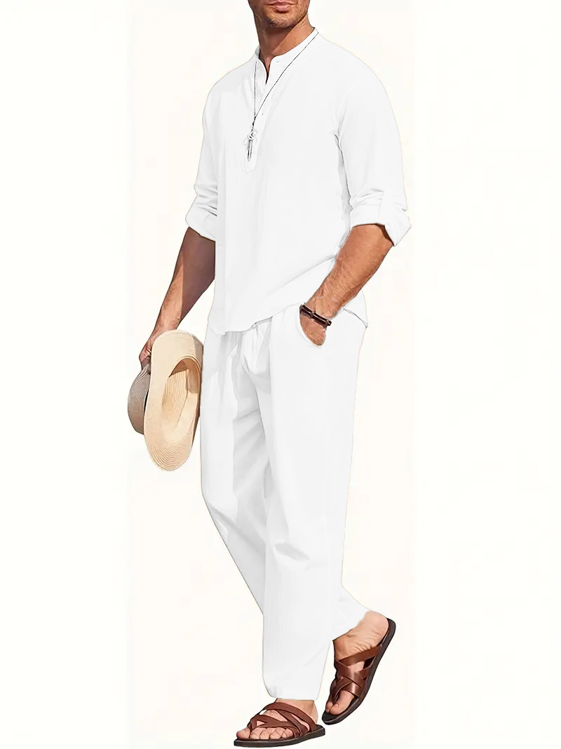 Conjunto de Traje de Lino Blan - Mens Linen Shirt Long Sleeve reseña y precio