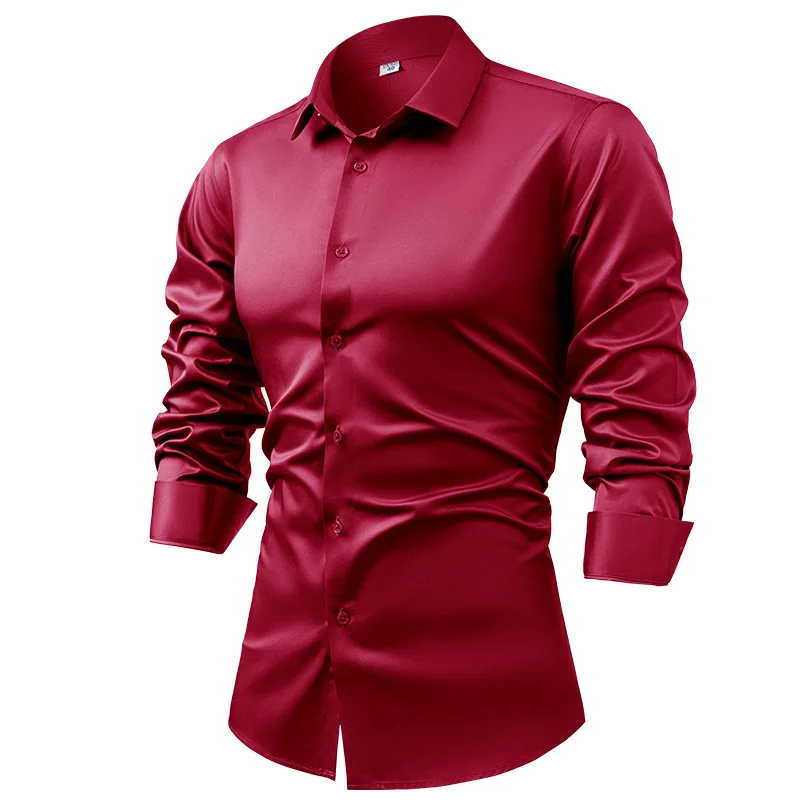 2025 Camisas de vestir de mang - Mens Satin Silk Dress Shirt reseña y precio