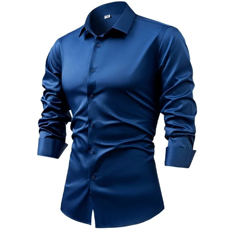 2025 Camisas de vestir de mang - Mens Satin Silk Dress Shirt reseña y precio