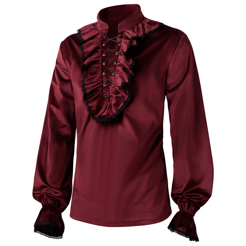 Camisa de encaje rojo con vola - Medieval Gothic Lace Up Pirate Shirt reseña y precio