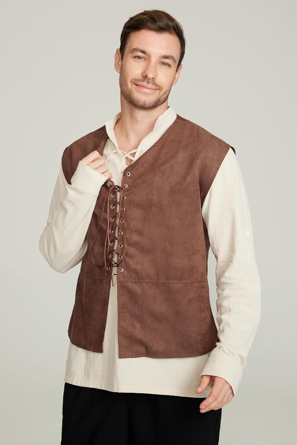 Conjunto de 2 piezas de chalec - Medieval Gothic Lace Up Pirate Shirt reseña y precio