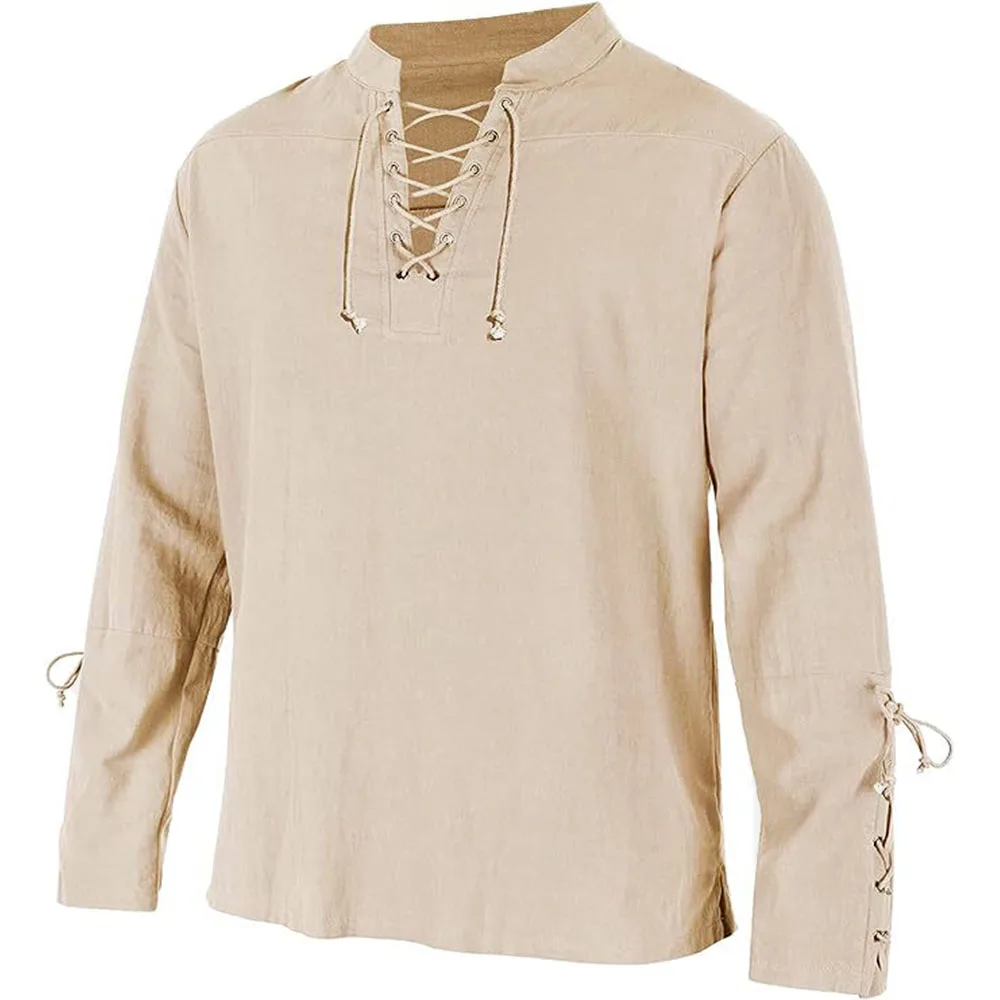 Camisas de manga larga para ho - Medieval Gothic Lace Up Pirate Shirt reseña y precio