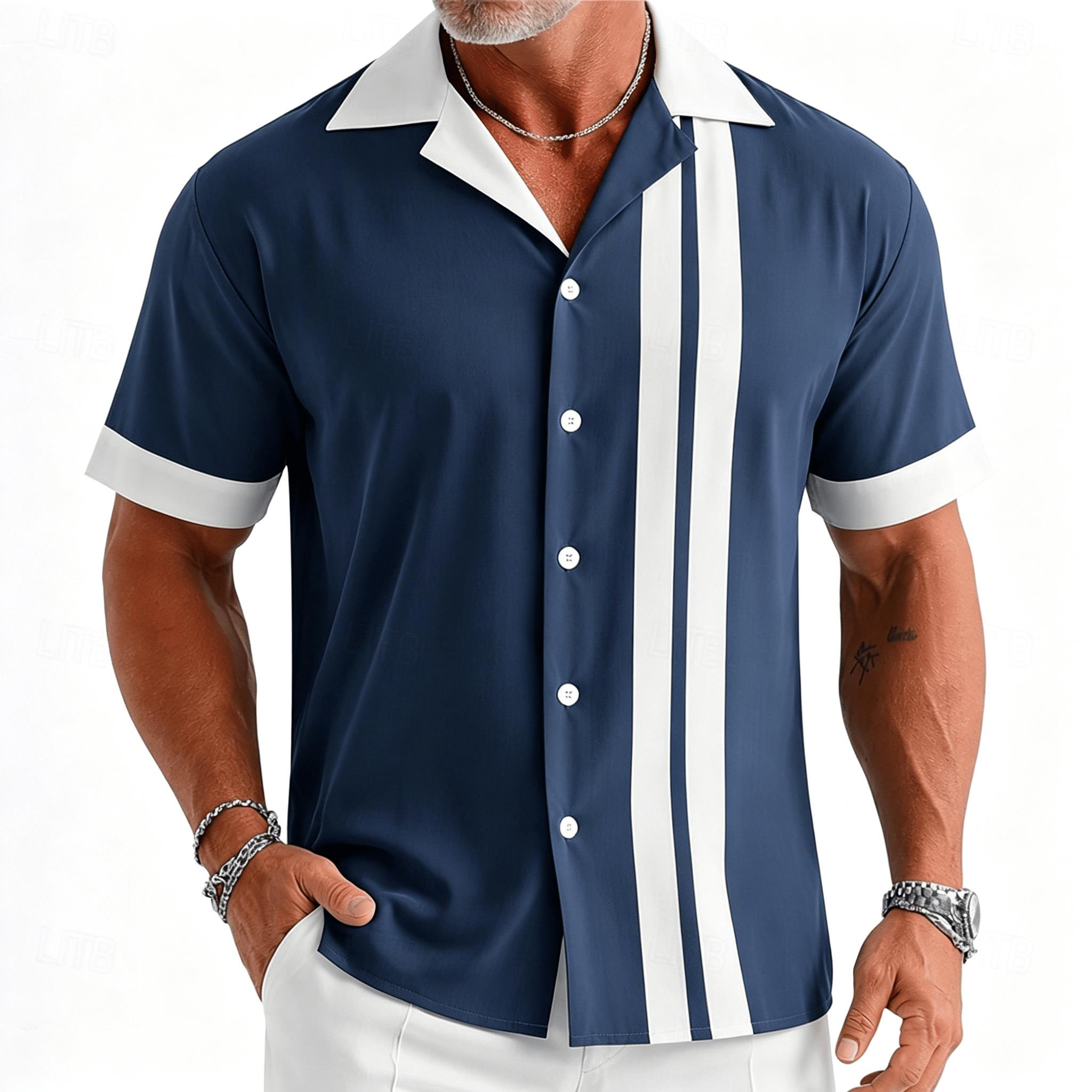 Camisa de manga corta a rayas  - Short Sleeve Bowling Shirt Retro reseña y precio