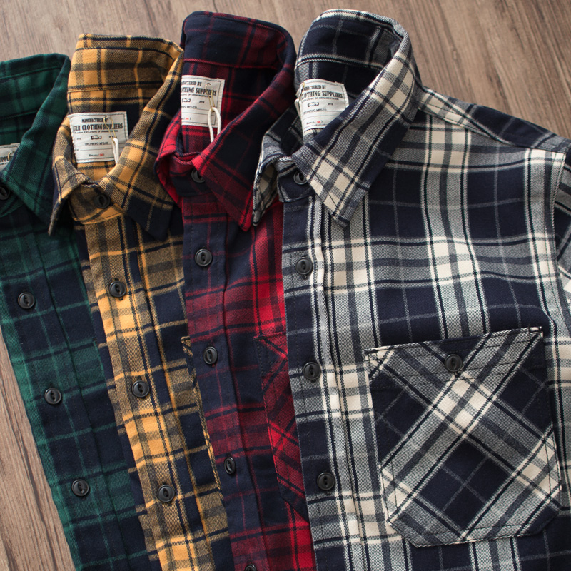 Otoño nuevo americano Retro 30 - Flannel Plaid Shirt Heavy Weight reseña y precio