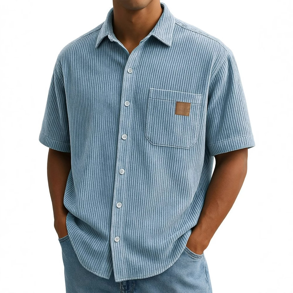 Camisa de manga corta de pana  - Corduroy Button Up Shirt Men reseña y precio